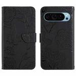 For Google Pixel 9 Pro XL Skin Feel Butterfly Embossed Flip Leather Phone Case(Black)