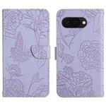 For Google Pixel 9a Skin Feel Butterfly Embossed Flip Leather Phone Case(Purple)