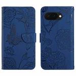 For Google Pixel 9a Skin Feel Butterfly Embossed Flip Leather Phone Case(Blue)