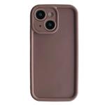 For iPhone 14 Plus Fine Hole Shockproof Frame Frosted TPU Phone Case(Brown)