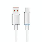 USAMS USB To Type-C 6A Aluminum Alloy Clear LED Fast Charge Data Cable, Length: 1.2m(White)