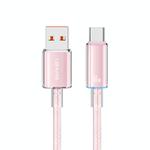 USAMS USB To Type-C 6A Aluminum Alloy Clear LED Fast Charge Data Cable, Length: 1.2m(Pink)