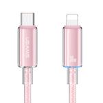 USAMS Type-C To 8 Pin Aluminum Alloy Clear LED 30W PD Fast Charge Data Cable, Length:1.2m(Pink)