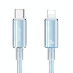 USAMS Type-C To 8 Pin Aluminum Alloy Clear LED 30W PD Fast Charge Data Cable, Length:1.2m(Blue)