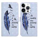 For iPhone 15 Pro Max Oil Embossed 3D Drawing Leather Phone Case(Blue Feather)