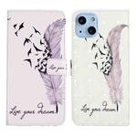 For iPhone 15 Plus Oil Embossed 3D Drawing Leather Phone Case(Feather)