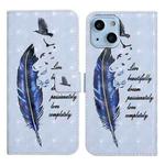 For iPhone 15 Plus Oil Embossed 3D Drawing Leather Phone Case(Blue Feather)