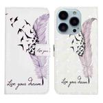 For iPhone 15 Pro Oil Embossed 3D Drawing Leather Phone Case(Feather)