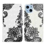 For iPhone 15 Oil Embossed 3D Drawing Leather Phone Case(Lace Flower)