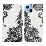 For iPhone 13 mini Oil Embossed 3D Drawing Leather Phone Case(Lace Flower)