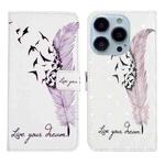 For iPhone 13 Pro Oil Embossed 3D Drawing Leather Phone Case(Feather)