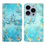 For iPhone 13 Pro Max Oil Embossed 3D Drawing Leather Phone Case(Blue Butterflies)