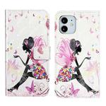 For iPhone 12 mini Oil Embossed 3D Drawing Leather Phone Case(Flower Fairy)