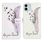 For iPhone 12 mini Oil Embossed 3D Drawing Leather Phone Case(Feather)