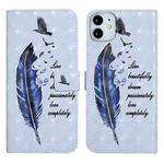 For iPhone 12 mini Oil Embossed 3D Drawing Leather Phone Case(Blue Feather)