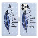 For iPhone 12 / 12 Pro Oil Embossed 3D Drawing Leather Phone Case(Blue Feather)