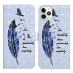 For iPhone 12 Pro Max Oil Embossed 3D Drawing Leather Phone Case(Blue Feather)