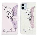 For iPhone 11 Oil Embossed 3D Drawing Leather Phone Case(Feather)