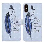 For iPhone X / XS Oil Embossed 3D Drawing Leather Phone Case(Blue Feather)