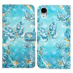 For iPhone XR Oil Embossed 3D Drawing Leather Phone Case(Blue Butterflies)