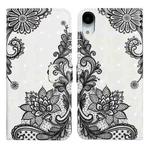 For iPhone XR Oil Embossed 3D Drawing Leather Phone Case(Lace Flower)