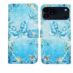 For iPhone 17 Pro Max Oil Embossed 3D Drawing Leather Phone Case(Blue Butterflies)