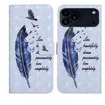 For iPhone 17 Pro Oil Embossed 3D Drawing Leather Phone Case(Blue Feather)