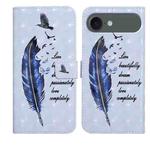 For iPhone 17 Air Oil Embossed 3D Drawing Leather Phone Case(Blue Feather)