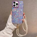 For iPhone 15 Pro Shell Texture Crossbody Pearl Chain TPU Hybrid Acrylic Phone Case(Purple)