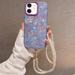 For iPhone 12 Shell Texture Crossbody Pearl Chain TPU Hybrid Acrylic Phone Case(Purple)