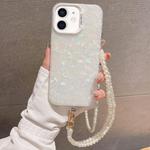 For iPhone 11 Shell Texture Crossbody Pearl Chain TPU Hybrid Acrylic Phone Case(White)