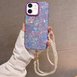 For iPhone 11 Shell Texture Crossbody Pearl Chain TPU Hybrid Acrylic Phone Case(Purple)