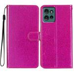 For Motorola Edge 50 Glitter Powder Flip Leather Phone Case(Rose Red)