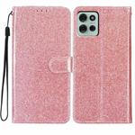 For Motorola Moto G75 5G Glitter Powder Flip Leather Phone Case(Rose Gold)