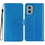 For Motorola Moto E15 Glitter Powder Flip Leather Phone Case(Blue)