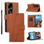 For Honor 80 GT PU Genuine Leather Texture Embossed Line Phone Case(Brown)