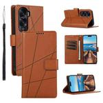 For Honor X50i PU Genuine Leather Texture Embossed Line Phone Case(Brown)