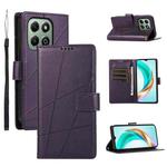 For Honor X6b PU Genuine Leather Texture Embossed Line Phone Case(Purple)