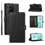 For Honor 200 Lite Global PU Genuine Leather Texture Embossed Line Phone Case(Black)