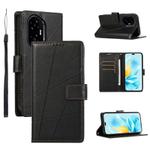 For Honor 300 Pro / 300 Ultra PU Genuine Leather Texture Embossed Line Phone Case(Black)