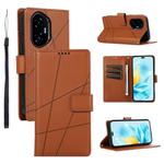 For Honor 300 Pro / 300 Ultra PU Genuine Leather Texture Embossed Line Phone Case(Brown)