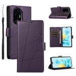For Honor 300 Pro / 300 Ultra PU Genuine Leather Texture Embossed Line Phone Case(Purple)