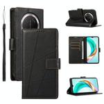 For Honor X9c Global / Magic7 Lite PU Genuine Leather Texture Embossed Line Phone Case(Black)