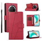 For Honor X9c Global / Magic7 Lite PU Genuine Leather Texture Embossed Line Phone Case(Red)