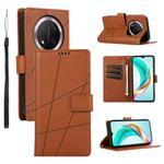 For Honor X9c Global / Magic7 Lite PU Genuine Leather Texture Embossed Line Phone Case(Brown)