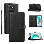 For Honor X8c 4G PU Genuine Leather Texture Embossed Line Phone Case(Black)