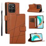 For Honor X8c 4G PU Genuine Leather Texture Embossed Line Phone Case(Brown)
