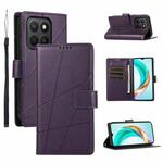 For Honor X8c 4G PU Genuine Leather Texture Embossed Line Phone Case(Purple)