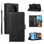 For Huawei Mate 60 PU Genuine Leather Texture Embossed Line Phone Case(Black)