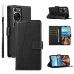 For Huawei P60 Pro PU Genuine Leather Texture Embossed Line Phone Case(Black)
